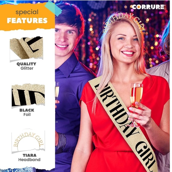 BIRTHDAY GIRL PARTY SET GLITTER SASH/HEADBAND TIARA - Picture 4 of 5